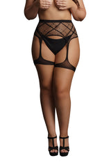 Le Désir Black Striped Fishnet Garterbelt