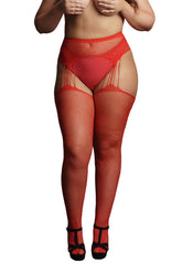Le Désir Red Suspender Rhinestone Pantyhose
