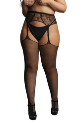 Le Désir Fishnet and Lace Garterbelt Stockings