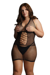 Le Désir Black Halter Peek-A-Boo Fishnet Dress