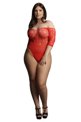 Le Désir Red Presents Rhinestone Off Shoulder Teddy