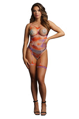 Le Désir Open-Cup Tie Dye Strappy Teddy & Nipple Bling