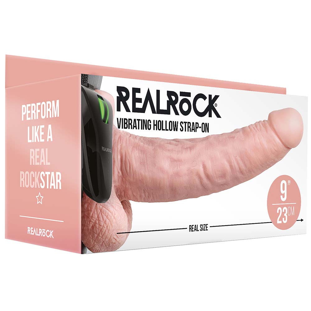 Real Rock Hollow Vibrating 9 Inch Ballsy Strap-On