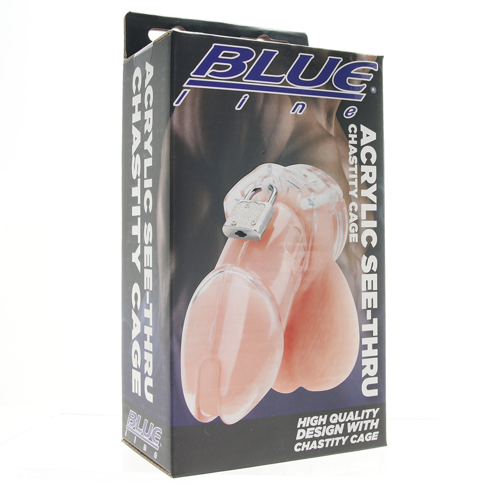 Blue Line Acrylic See-Thru Chastity Cage