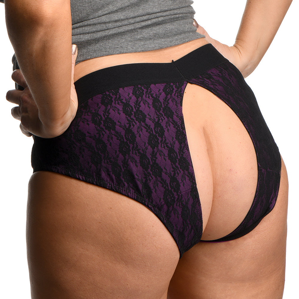 Lace Envy Purple Crotchless Panty Harness