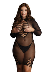 Le Désir Black Long Sleeve Fishnet Dress