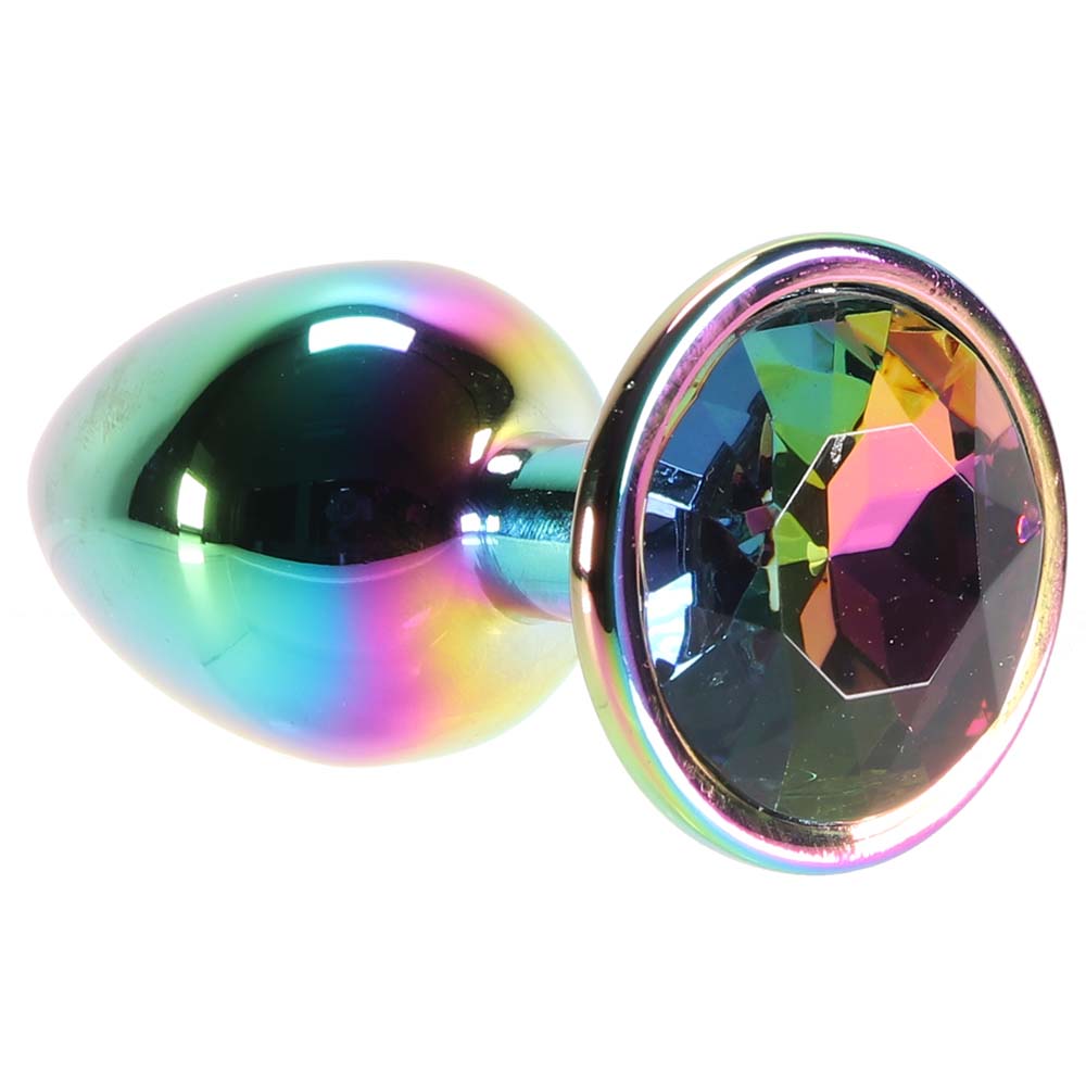 Small Aluminum Plug with Rainbow Gem