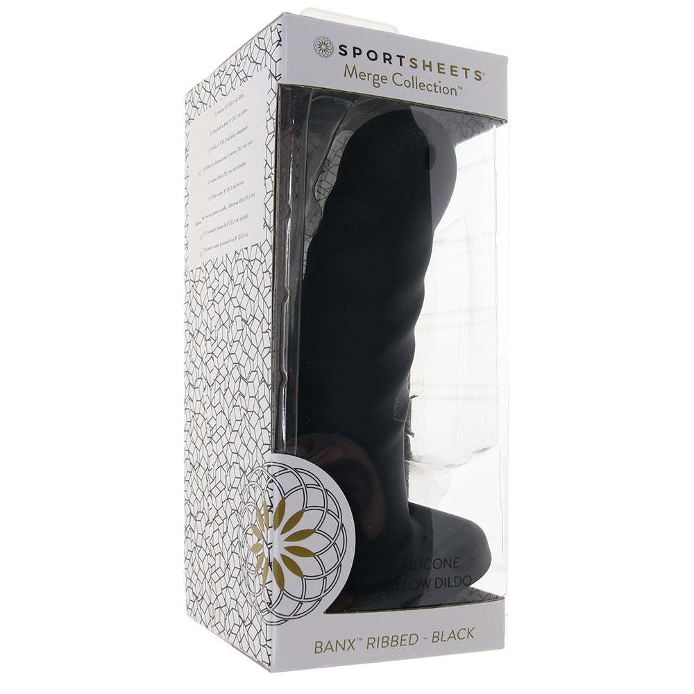 Banx Ribbed 8 Inch Hollow Silicone Dildo