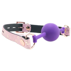 Purple Silicone Ball Gag with Snake Print Strap