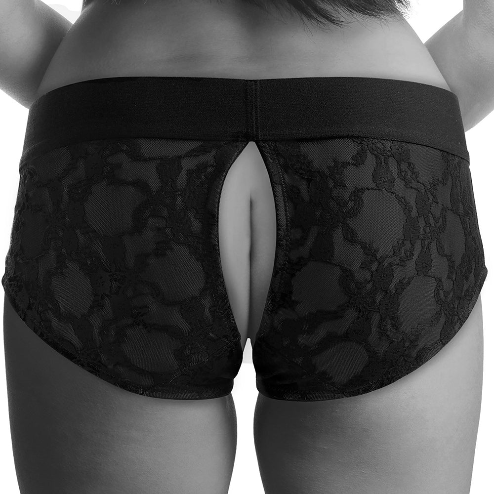 Lace Envy Black Crotchless Panty Harness