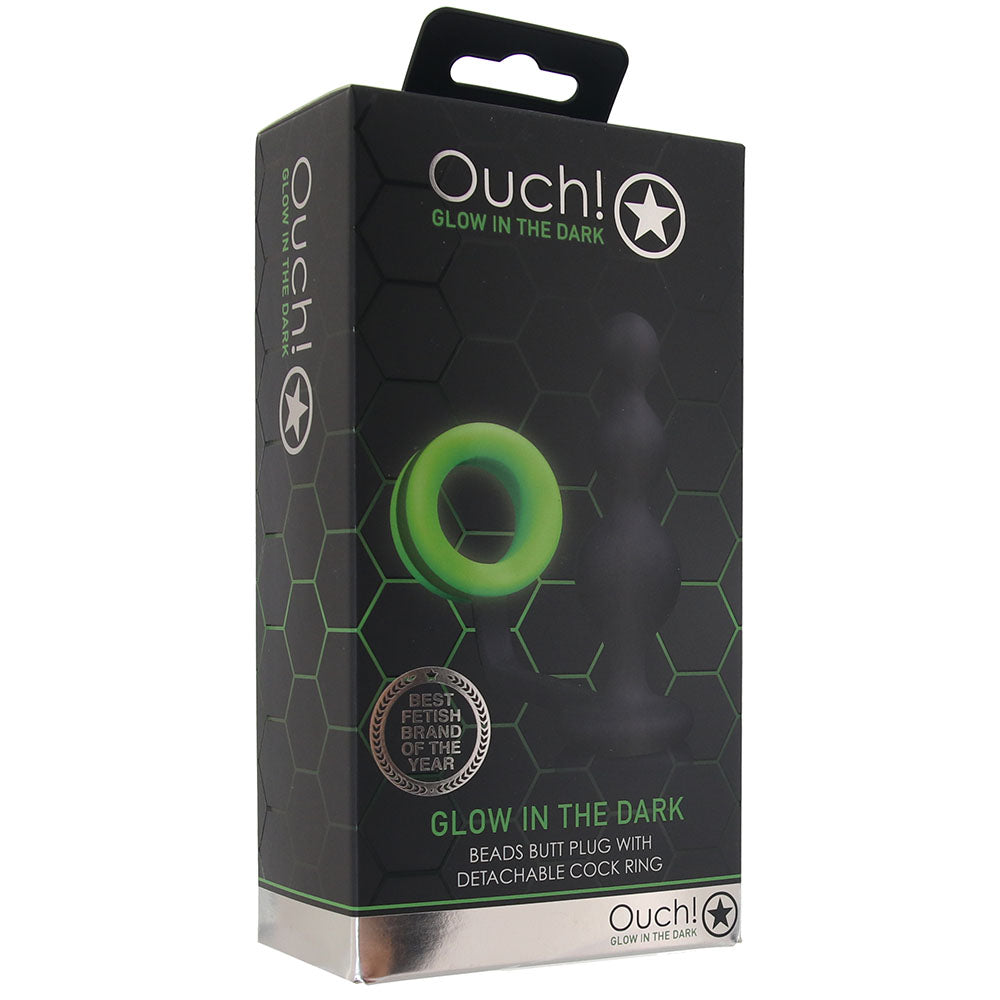 Ouch! Glow In The Dark Beaded Plug with Cock Ring
