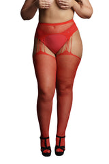 Le Désir Red Suspender Rhinestone Pantyhose