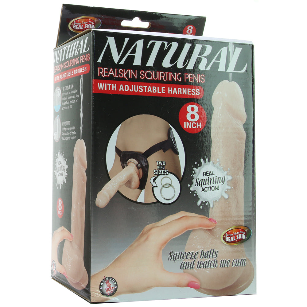 Natural Realskin 8 Inch Squirting Cock & Harness