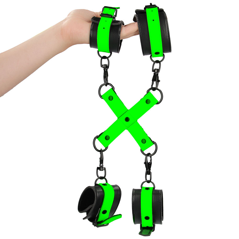 Ouch! Glow In The Dark Hand & Ankle Cuffs with Hogtie