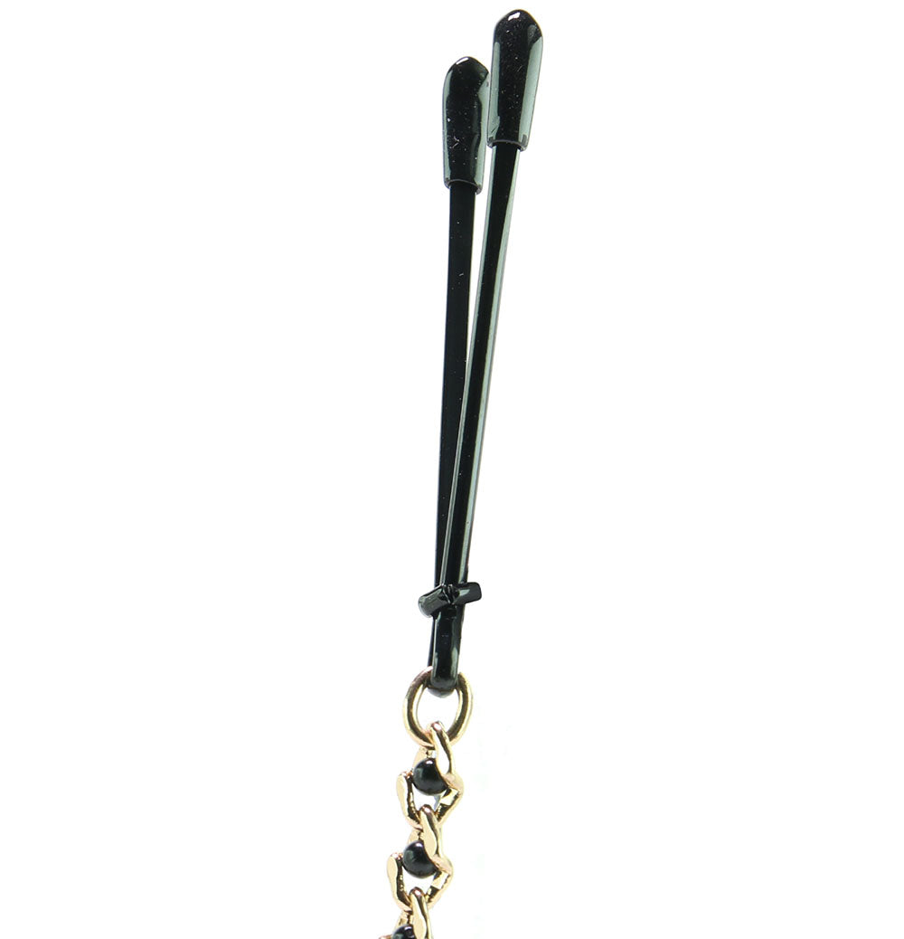 Black Tweezer Nipple Clamps with Beaded Chain