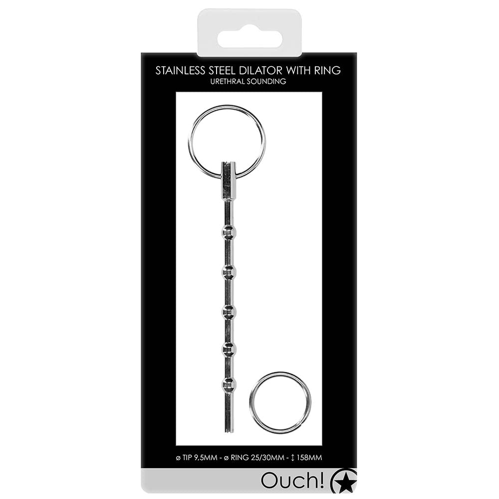 Ouch! Beaded 9.5mm Steel Urethral Dilator & Glans Ring