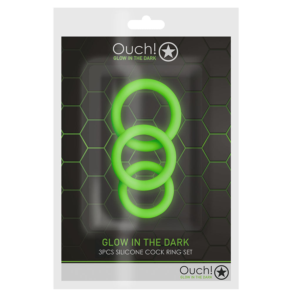 Ouch! Glow In The Dark 3pc Cock Ring Set