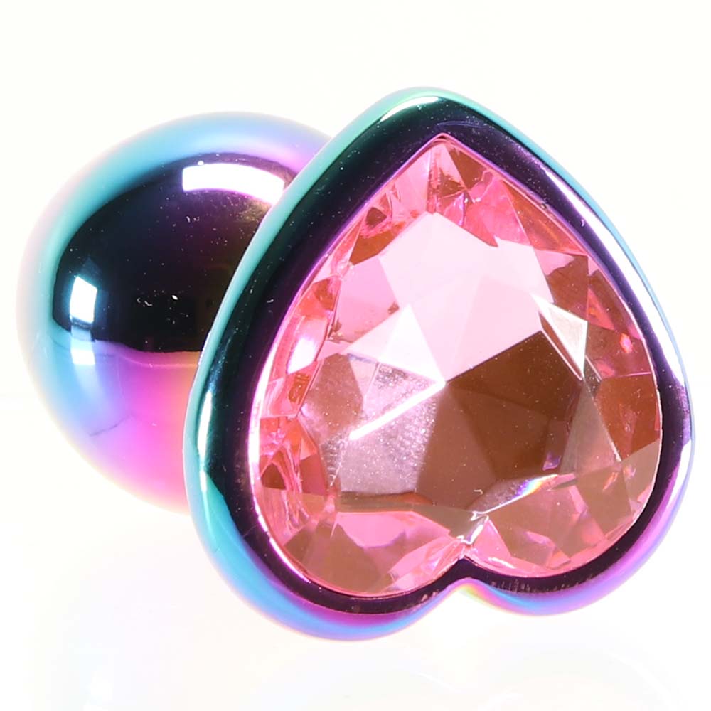 Small Aluminum Plug with Pink Heart Gem