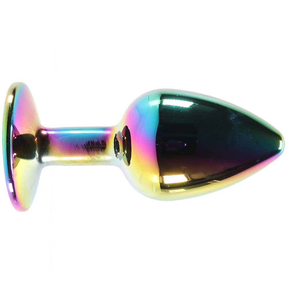 Small Aluminum Plug with Rainbow Gem