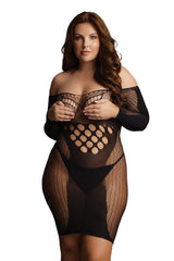 Le Désir Long Sleeved Black Contrast Mesh Mini Dress