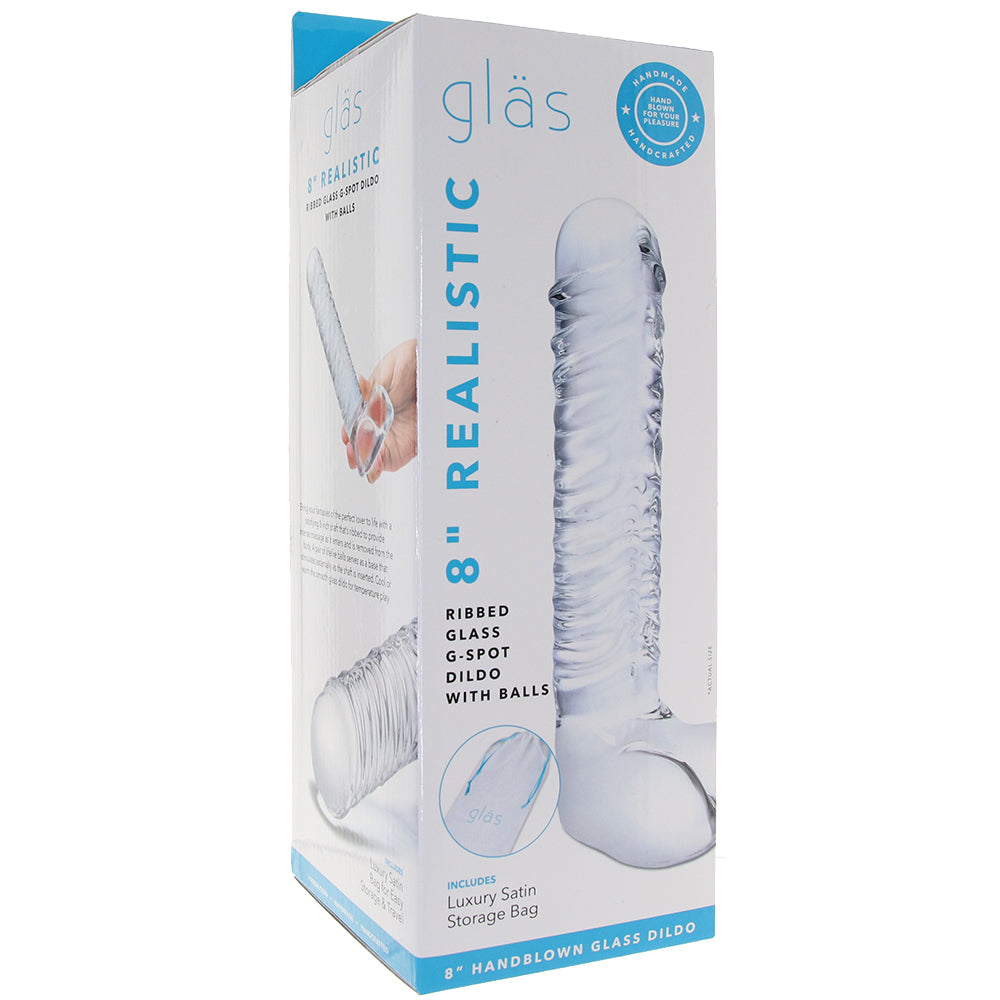 gläs 8 Inch Realistic Ribbed G-Spot Dildo