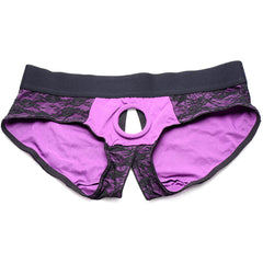 Lace Envy Purple Crotchless Panty Harness