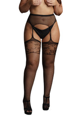 Le Désir Black Lace Topped Garterbelt Stockings